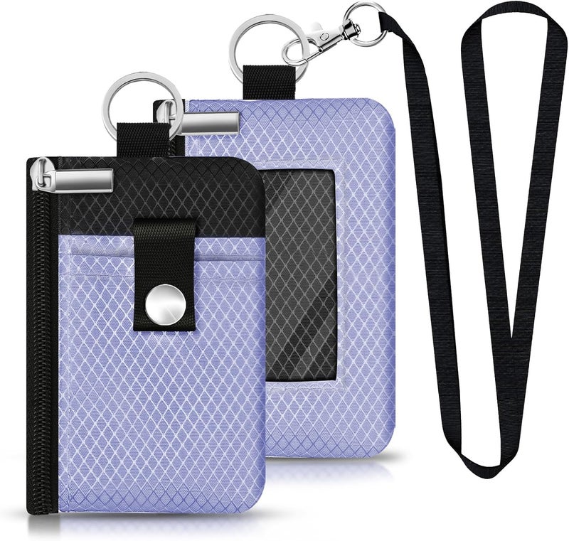 CCUMI Minimalist RFID Blocking Small Wallet with ID Window,WaterResistant Zip Id Case Wallet with Lanyard Keychain for Cards,Cash,Travel,Women,Men (Lavender Purple/Black) - Image 1